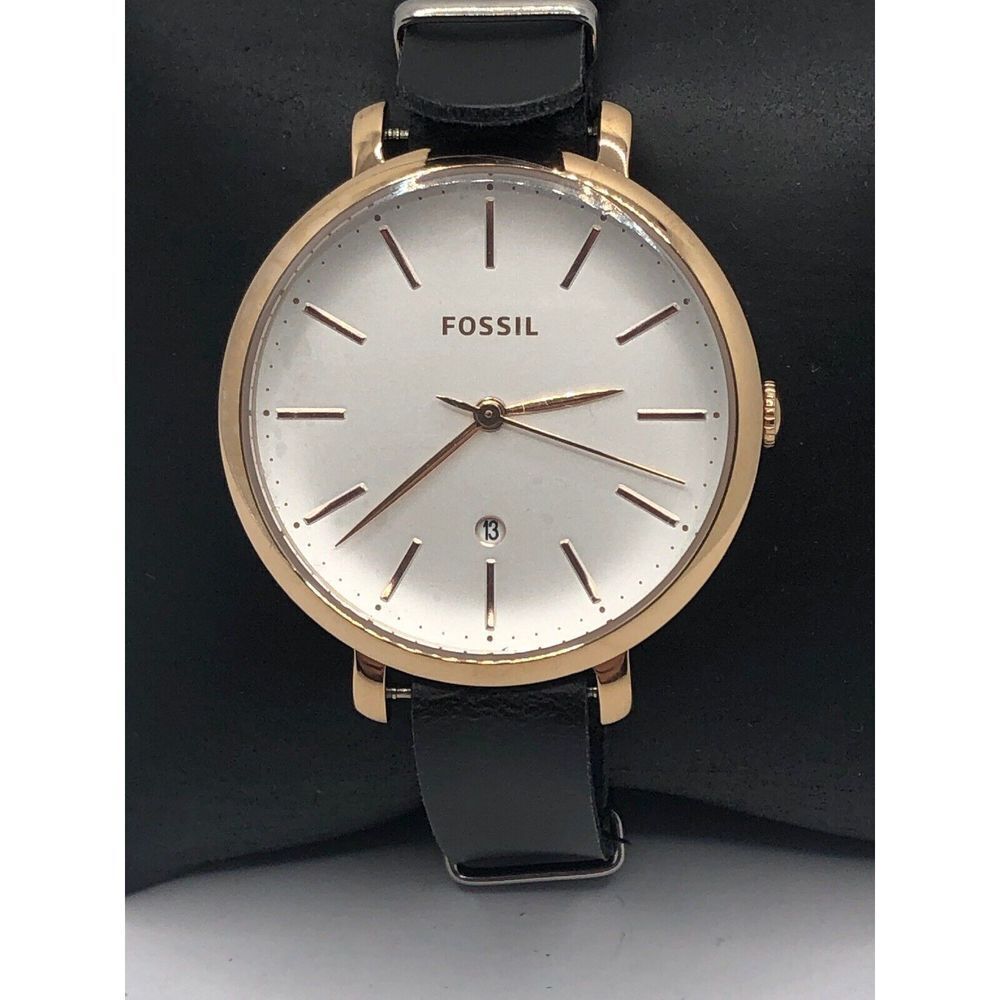 Fossil ES4474 Women's Black Leather Analog White Dial Quartz Wrist Watch OP374
